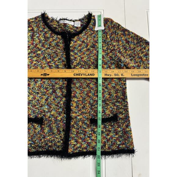 Marisa Christina Petite M Vintage Textured Cardigan Colorful Sweater Fringe PM - Picture 4 of 6